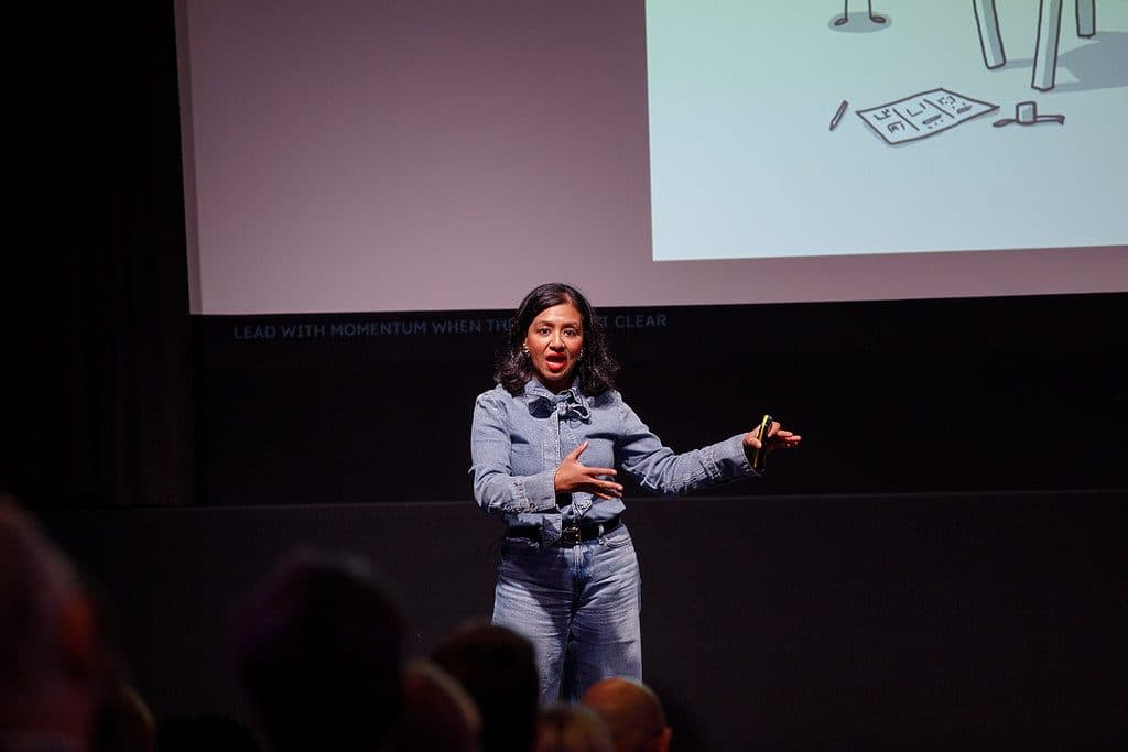 Ariba Jahan speaking on stage